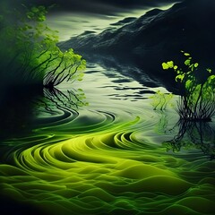 Abstract Fantasy Green Water Calm River