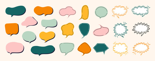 Set of speech bubbles. Hand-drawn chatting clouds. Chatting. Vector illustration.