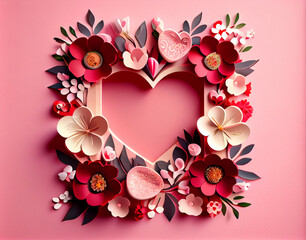Saint Valentine day background with paper flowers, heart shape