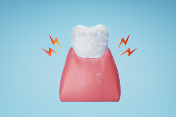 teeth and electric sparks metaphor sensitive teeth treatment and prevention. 3D rendering.