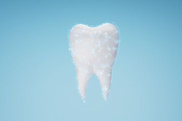 Teeth with electric spark on blue background metaphor sensitive teeth treatment and prevention. 3D rendering. - obrazy, fototapety, plakaty