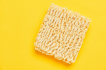 Dry Instant Noodle on Yellow Background