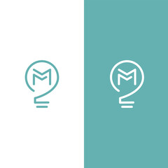 letter m and bulb logo vector, idea logo inspiration - obrazy, fototapety, plakaty