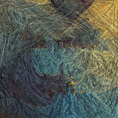 Wire chaotic digital drawing. Long colorful lines background. 2d illustration.