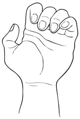 Hand Drawn Sketch of Clenched Fist Raised Up and Giving Gesture in The Air, Showing Success, Victory, Harmony or Defiance.
