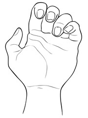 Hand Drawn Sketch of Clenched Fist Raised Up and Giving Gesture in The Air, Showing Success, Victory, Harmony or Defiance.
