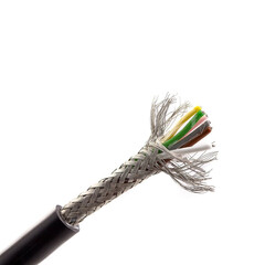 Wire object photo isolated over white background, electrical cable connection tip
