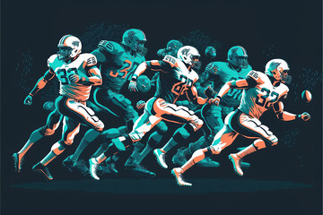 Illustration of american football players on a abstract background. 