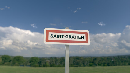 City sign of Saint-Gratien. Entrance of the municipality of Saint Gratien