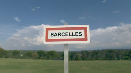 City sign of Sarcelles. Entrance of the municipality of Sarcelles