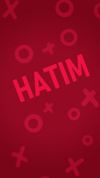 Name 'Hatim' with doodle pattern on red phone wallpaper