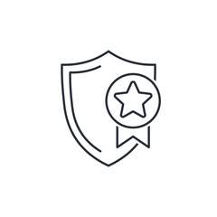 Shield marked with a medal. Proven, reliable protection. Vector linear icon isolated on white background.