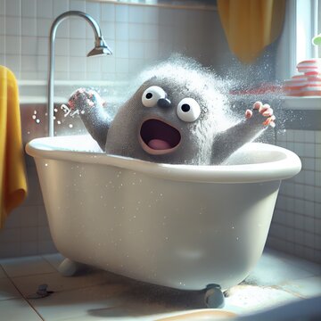 funny and cute random monster character in a bathtub. Generative AI