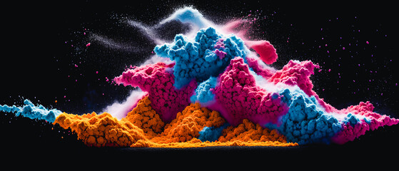 Vibrant Surrealist masterpiece captures explosion of powder in mid-air. Generative AI