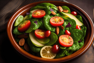 Une tomate de salade et basilic dans une assiette - generative IA