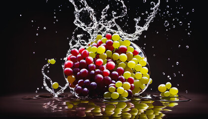 Fototapeta na wymiar Captivating still-life of water-splashed grapes captures the beauty of slow-motion photography. Generative AI