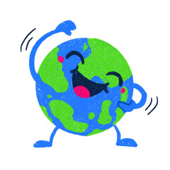 Fototapeta premium Cartoon cute smiling face earth doing exercise workout for sustainability character illustration
