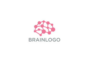 Brain Logo silhouette over view design vector template. Brainstorm thinking idea Logotype icon concept