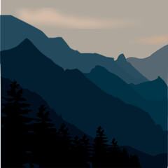 mountains in the fog