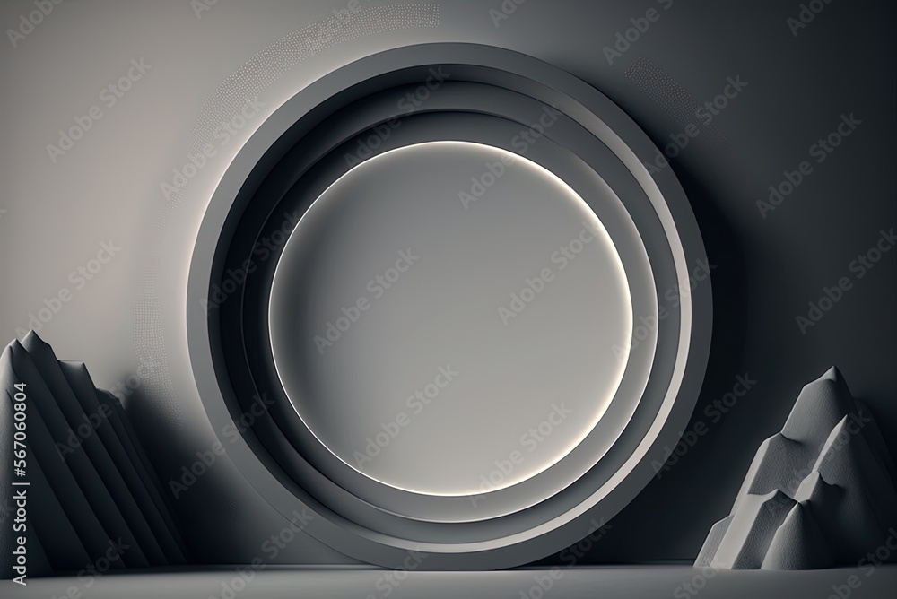 Poster Contemporary minimalist gray circle frame design for backdrop Generative AI