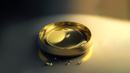 3d gold round platform with abstract gold drops light background