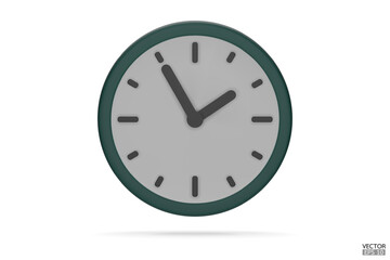 Pastel green watch isolated on white background. 3D Round clock icon. Cartoon minimal style.Time-keeping, measurement of time, and time management. Clock icon logo, app UI. 3D Vector illustration.