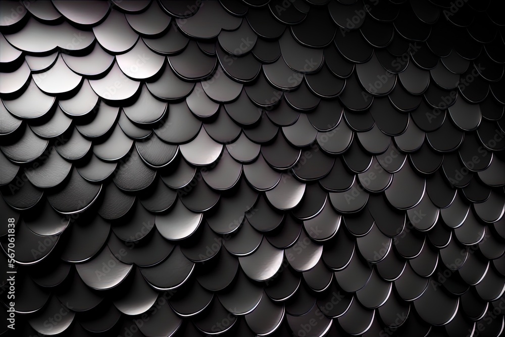 Poster fishing gear, smooth, gleaming mosaic tiles set in the form of a wall. black block backdrop made of 