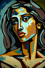 Abstract painting concept. Colorful art portrait of a woman. Generative AI.
