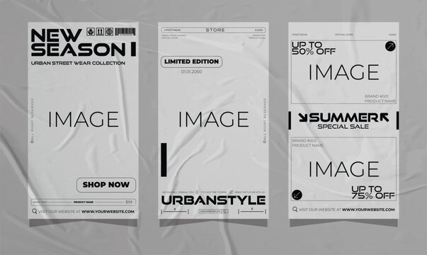 Modern urban futuristic streetwear fashion design for social media story template, poster and print for tshirt. editable template bundle design
