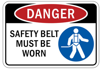 Safety harness, belt and lifeline sign and labels safety belt must be worn