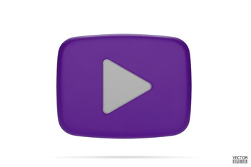 Purple Video camera icon isolat on white background. 3d Realistic movie icon, play button for the interface of applications. Video, streaming, multimedia concept. 3D vector illustration.