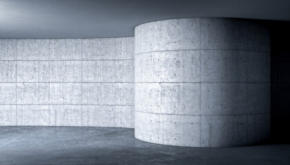concrete interior with curved wall.