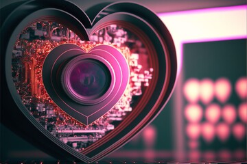Technischer Hintergrund mit Herz, Motiv zu Valentinstag von einem Techniker, ai generativ
