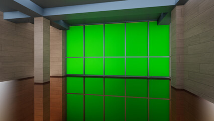 empty room with a window green screen