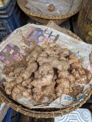 Fresh organic ginger on fresh market