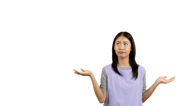 Woman doing boring poses on colored background,  Acting indifferently, Indifferent to what is going on, Acting not concerned, PNG File, Ignorant, Up to you.