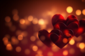Fototapeta na wymiar Red bokeh hearts romantic background for Valentine's day