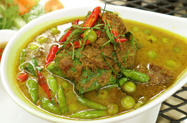 Closeup a Bowl of Green Curry with Beef, One of the Most Popular Thai Central Region Dishes