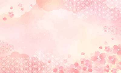 春　水彩風　桜　ピンク　和柄　背景