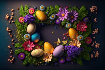Fototapeta na wymiar easter sale banner template background with spring flowers and eggs.