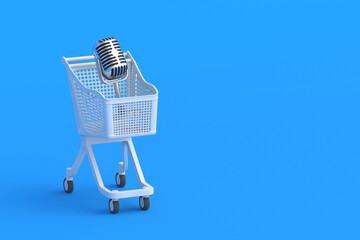 Microphone in market cart. Copy space. 3d render