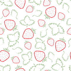 Strawberries on a white background, vector seamless pattern.