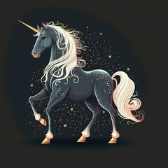 Obraz na płótnie Canvas cute adorable lovely unicorn colorful with floral elements around it and isolated dark gradients background generative ai