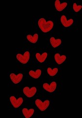 Fototapeta na wymiar black background red hearts postcard valentine's day