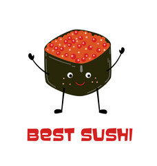 Cartoon illustration of sushi with caviar