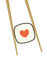Sushi with heart shaped salmon and chopsticks