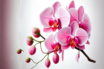 Fototapeta na wymiar Bright pink blossoming orchid branch on white