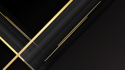 Black stripe with gold lines on the dark background. Geometric gold black lines metal carbon neutral background with black metal stripes vector.