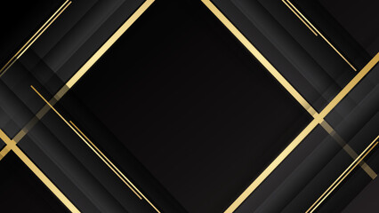 Black stripe with gold lines on the dark background. Geometric gold black lines metal carbon neutral background with black metal stripes vector.