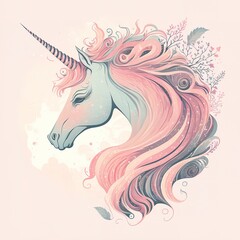 Obraz na płótnie Canvas A cute pink unicorn with colorful flower background, it is an adorable fictional creature generative ai